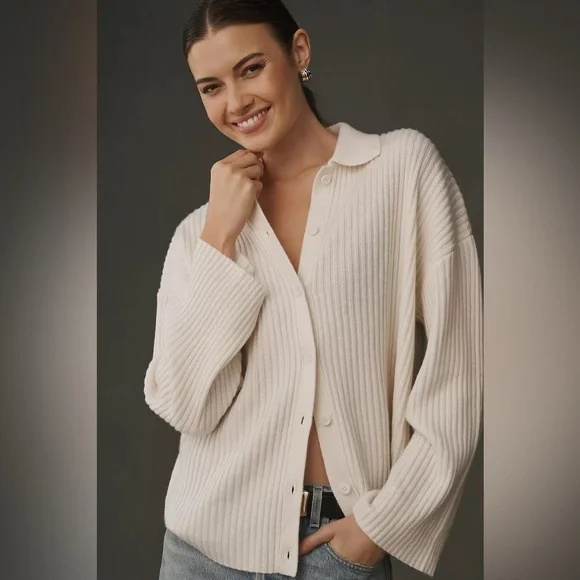 NEW Reformation Fantino Cashmere Collared Cardigan In Gossamer Size XL - Picture 7 of 17